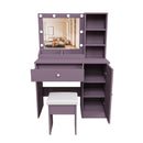Purple Vanity Desk with Lighted Mirror & Padded Stool