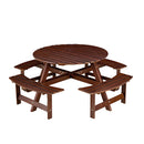 Outdoor 8 Person Round Picnic Table with Built-In Benches