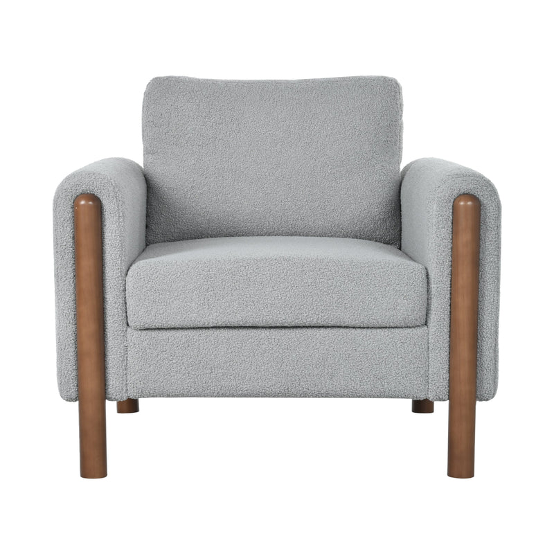 Walker Edison - Oversized Accent Chair, Upholstered Living Room Chairs Single Sofa Chair with Walnut Legs, Curved handrail, Grey