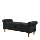 62" Bedroom Tufted Button Storage Bench, Linen Upholstered Ottoman, Window Bench, Rolled Arm Design for Bedroom, Living Room, Foyer (Beige)