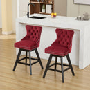 Swivel Velvet Barstools with Button Tufted Decoration - Set of 2 (Wine Red)