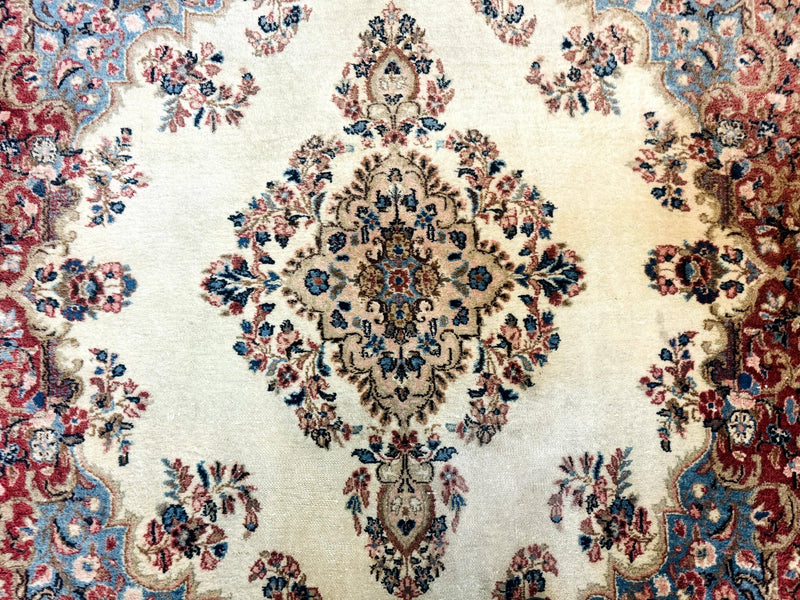 Square Persian Kerman Rug, Beige/Cream and Light Blue, Traditional Persian Rug, 5.5 x 5.5 ft