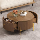 Modern Round Coffee Table with 2 Large Drawers Storage Accent Table