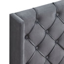 Queen Platform Tufted Upholstered Bed With Wings Design, Strong Wood Slat Support - Gray by HouseOfZazla