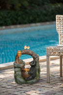 Decorative Two Tiered Water Fountain With Woodland Animal Design, Outdoor Fountain With Light And Pump - Dark Gray by HouseOfZazla