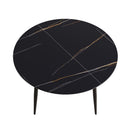 Modern Artificial Stone Round Dining Table With Metal Legs, Can Accommodate 6 People - Black by HouseOfZazla