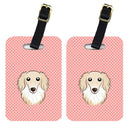 Checkerboard Pink Longhair Creme Dachshund Luggage Tag