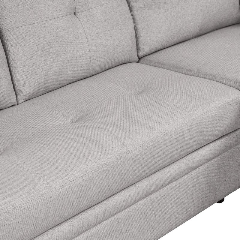 80.3" Pull Out Sofa Bed Modern Padded Upholstered Sofa Bed, Linen Fabric 3 Seater Couch with Storage Chaise and Cup Holder, Small Couch for Small Spaces