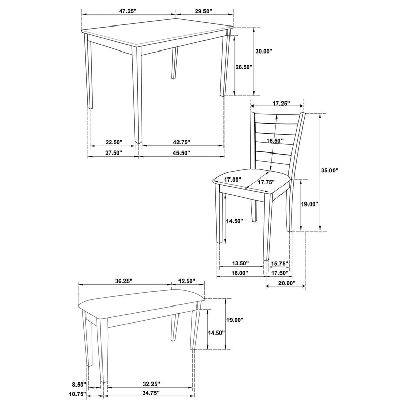 Arvin - 5 Piece Dining Set With Rectangular Table And Bench With Seats - Cappuccino, photo 4 of 4
