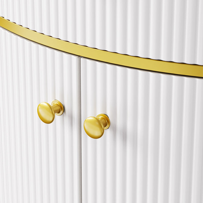 74.8" Tall Modern Corner Bookshelf,Fan-Shaped bookcase with 1 Drawer and 2 Doors, Wooden Standing Corner Shelf with Gold Metal Frame for Living Room,Home Office,White