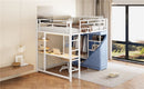 Loft Bed With Desk, Shelves, Power Outlet, LED Light And Wardrobe