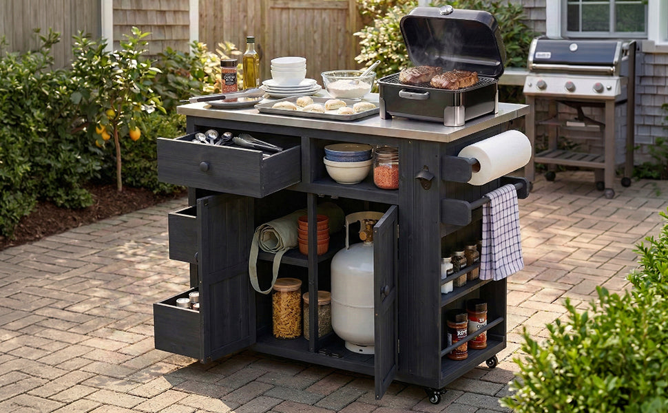 TOPMAX Outdoor Solid Wood Extendable Kitchen Island, photo 7 of 10