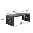 Rustic Carved Wood Coffee Table, Handcrafted Look With Ornate Side Panels