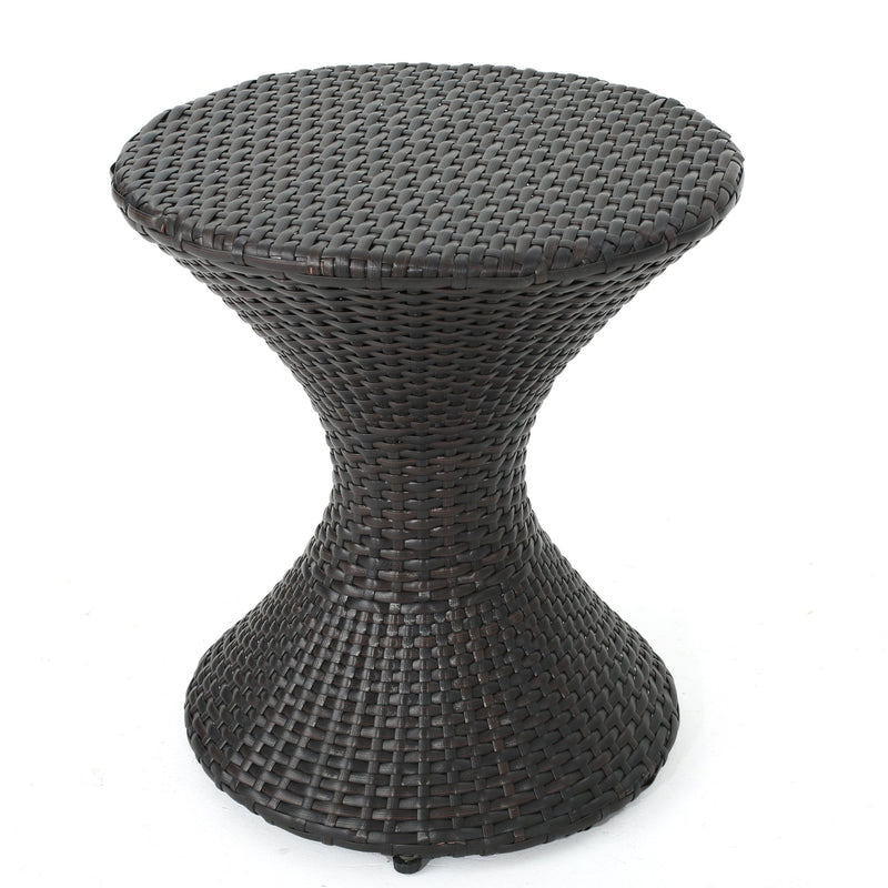 Outdoor 16-Inch Multi-Brown Wicker Hourglass Side Table, photo 3 of 8