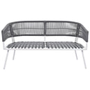 4-Piece Boho Rope Patio Furniture Set, Outdoor Furniture with Acacia Wood Table, Patio Conversation Set with Deep Seating & Thick Cushion for Backyard Porch Balcony, Grey