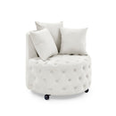 Modern Upholstered Swivel Chair With Button Tufted Design And Movable Wheels by HouseOfZazla
