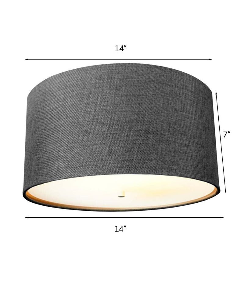 14"W Moderne Flush Mount Conversion Kit  Granite Gray Burlap Hardback Drum Lampshade