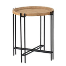 Round Side Table With Wood Top, End Table For Living Room Bedroom - Black Brown by HouseOfZazla