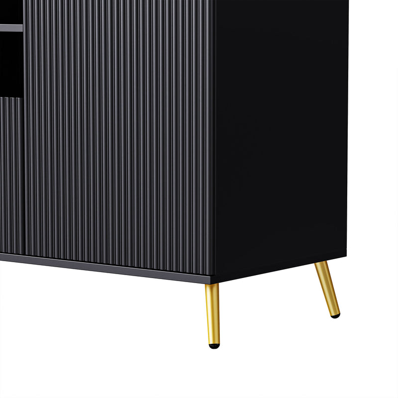 4-Piece Entertainment Wall Unit with 13 shelves,8 Drawers and 2 Cabinets, Multifunctional TV Stand Media Storage Cabinet with Fluted Line Surface for Living Room, for TVs Up to 70"