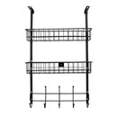 Over The Door Hooks Organizer Door Towel Rack Hanger 5 Hooks with 2 Metal Baskets for Bathroom Bedroom Kitchen Storage Shelf