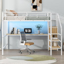 Loft Bed With Desk, Storage Staircase, Small Wardrobe And LED Light by Unique Piece Furniture