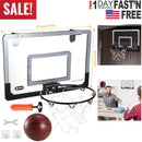 Mini Basketball Hoop System Set Over the Door with Backboard Breakaway Rim Basketball Pump Tools Easy Installation Indoor Kids Adults