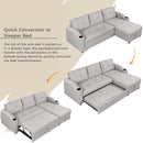 80.3" Pull Out Sofa Bed Modern Padded Upholstered Sofa Bed, Linen Fabric 3 Seater Couch with Storage Chaise and Cup Holder, Small Couch for Small Spaces