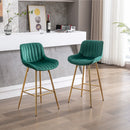 26 Inch Set of 2 Bar Stools, with Chrome Footrest Velvet Fabric Counter Stool Golden Leg Simple Bar Stool, GREEN