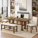 Topmax - 6 Piece Farmhouse Extendable Dining Table Set Trestle Kitchen Table Set With Removable Leaf And Upholstered Dining Chair And Bench For Dining Room by Unique Piece Furniture