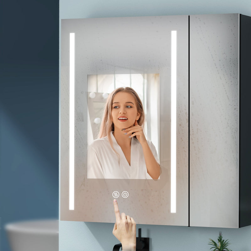 30x30 Inch LED Bathroom Medicine Cabinet Surface Mount Double Door Lighted Medicine Cabinet, Medicine Cabinets for Bathroom with Mirror Defogging Dimmer Black