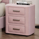 3 Pieces Bedroom Sets Full Size Velvet Upholstered Platform Bed Vertical Channel Tufted Headboard and Two Three-drawer Nightstands,Pink