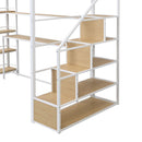 Twin Size Loft Bed With Built In Desk, Staircase Storage & 4 Tier Shelves - White by HouseOfZazla
