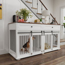 Large Dog Crate, Water Resistant Indoor Pets Furniture Double Dog Crates - Brown White by HouseOfZazla