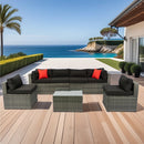 5 Pieces PE Rattan sectional Outdoor Furniture Cushioned U Sofa set with 2 Pillow Grey wicker + Black Cushion