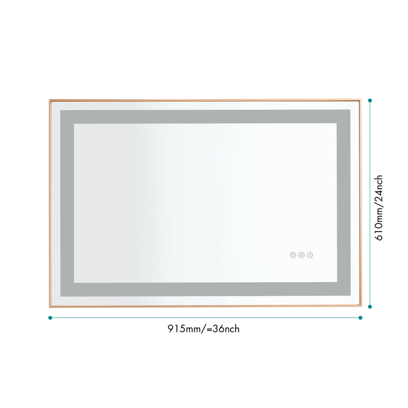 36x24 LED Lighted Bathroom Wall Mounted Mirror with High Lumen+Anti-Fog Separately Control