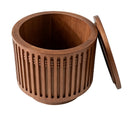 18.9" Round Wooden Side Table with Cylinder Lattice Design by HouseOfZazla