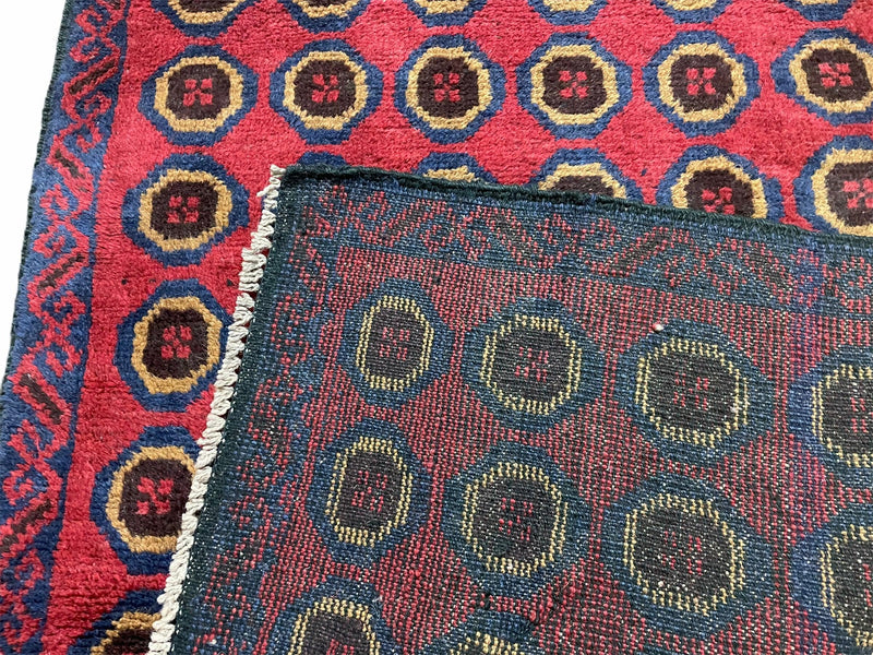 3'X 4'8" Vintage Handmade Tribal Wool Rug Balouchi Rug Afghan Rug Red Beige Blue