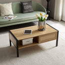 40.16" Rattan Coffee Table, Sliding Door For Storage, Metal Legs, Modern Table For Living Room by Unique Piece Furniture
