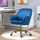 360 Dark Blue Velvet Swivel Chair With High Back, Adjustable Working Chair With Golden Color Base