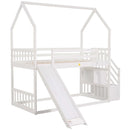 Twin Over Twin House Bunk Bed With Convertible Slide, Storage Staircase by Unique Piece Furniture