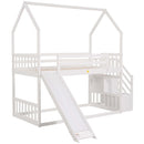 Twin Over Twin House Bunk Bed With Convertible Slide, Storage Staircase by HouseOfZazla