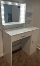 Pink Vanity Desk with Mirror & Light