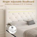 Upholstered Bed Frame With LED Lights, 4 Storage Drawers, Charging Station