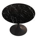 42.12" Modern Round Dining Table with Printed Black Marble Table Top, Metal Base Dining Table, End Table Leisure Coffee Table