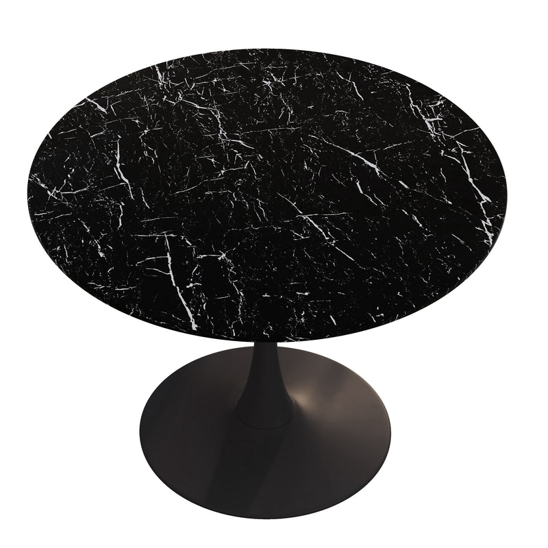 42.12" Modern Round Dining Table with Printed Black Marble Table Top, Metal Base Dining Table, End Table Leisure Coffee Table