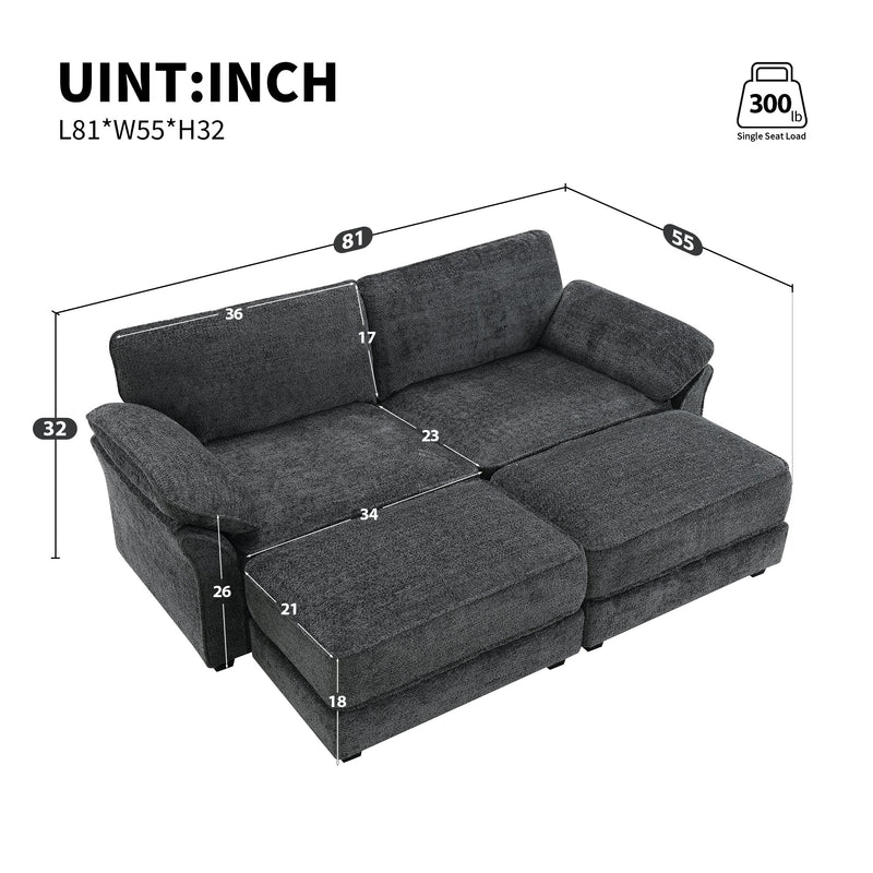 Free Combination Modular Convertible Sectional Sofa Bed Set, 4 Seat Upholstered Sleeper Corner Couch, Deep-Seat Loveseat with Ottoman for Living Room, Office, Apartment,2 Colors