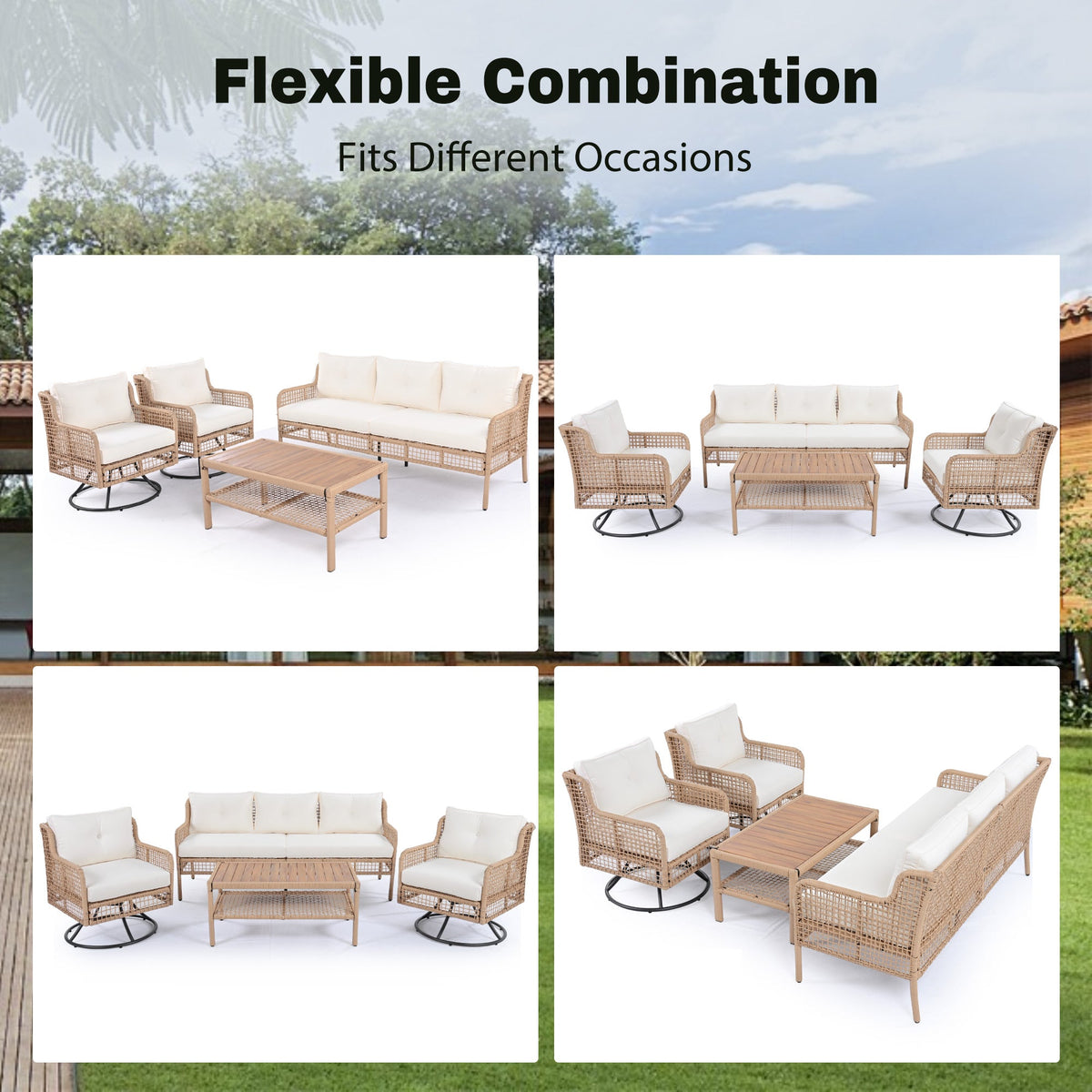 4 Pieces Patio Furniture Set with Swivel Chairs, photo 5 of 10