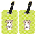 Checkerboard Lime Green Borzoi Luggage Tag