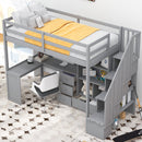 Loft Bed With L Shaped Desk, Drawers, Cabinet, And Storage Staircase by HouseOfZazla
