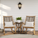 Set of 2 Iron Rocking Chairs with Maple Finish & Concrete-Acacia Side Table